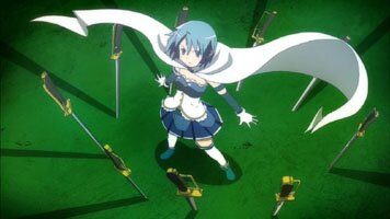 Sayaka bereitet sich auf einen Kampf vor